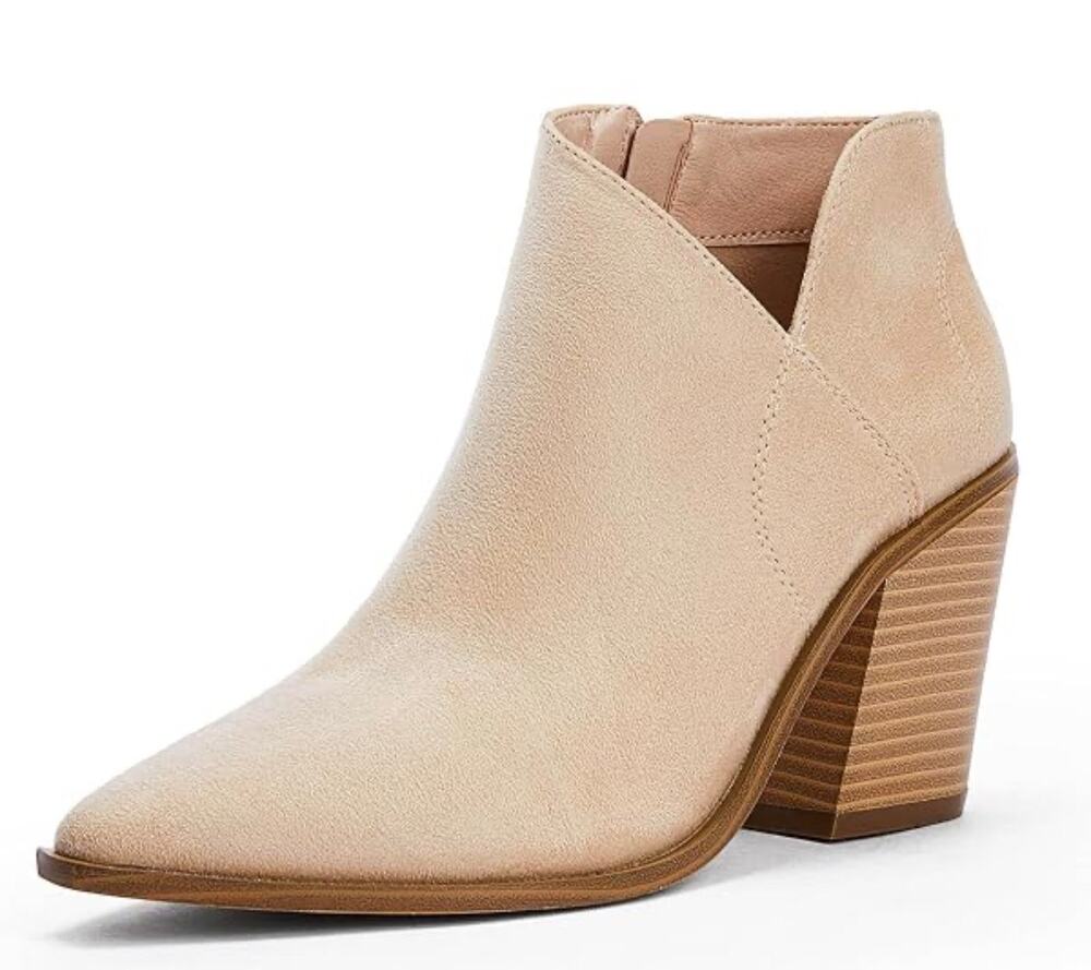 ZBY Women’s Size 10 Beige Suede-Style Ankle Boots Chunky Heel Western Chelsea